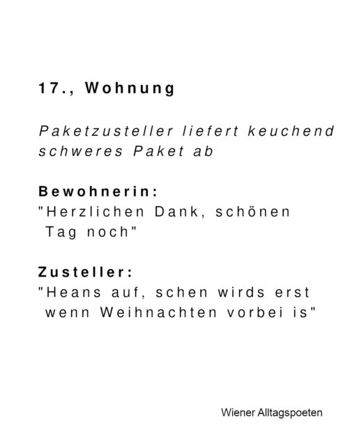 Um die Paketboten des Landes zu schonen: Alltagspoeten Weihnachtsgeschenke ab sofort mit Selbstabholung im Sasu Singerstraße 27 1010 Wien möglich auf www.wieneralltagspoeten.at #wieneralltagspoeten
