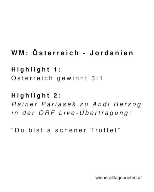 Wiener Alltagspoet gratuliert ganz herzlich zum ersten Sieg bei der Weltmeisterschaft #wieneralltagspoeten