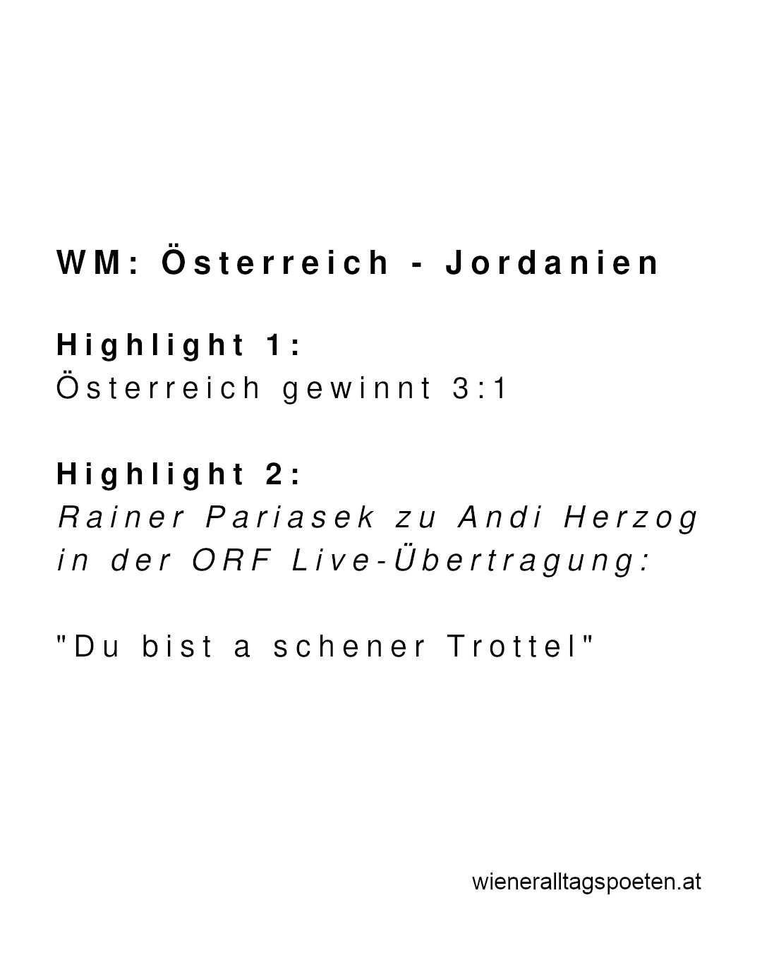 Wiener Alltagspoet gratuliert ganz herzlich zum ersten Sieg bei der Weltmeisterschaft #wieneralltagspoeten